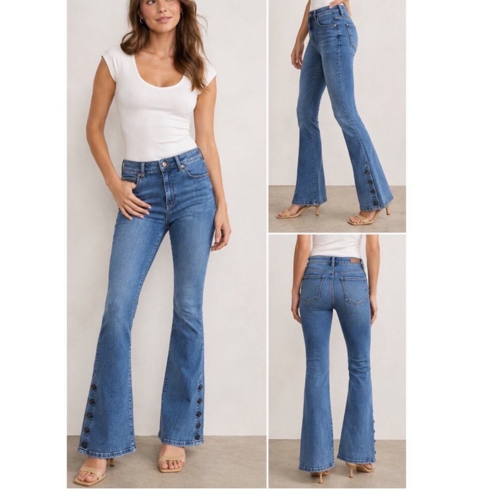 Pilcro and the Letterpress Jeans Women Blue High Rise Bootcut Button Leg 31